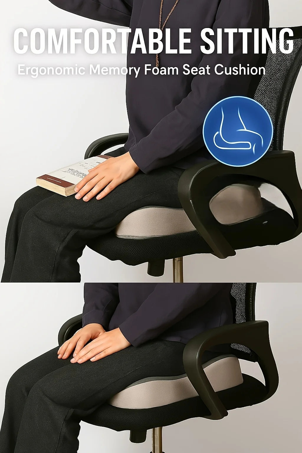 Ergonomic Memory Foam Seat Cushion for Office Chairs & Cars - Posture Support, Butt Pain Relief, Easyclean Material