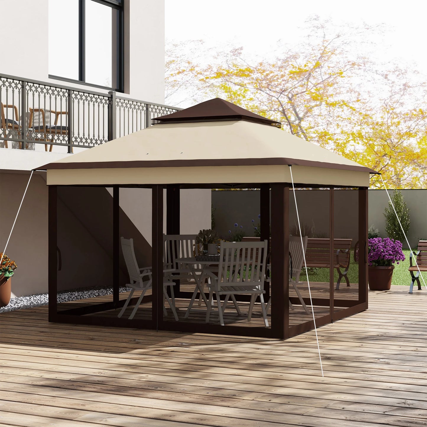 Outsunny 3 x 3(m) Pop Up Gazebo with Netting and Carrying Bag, Party Tent Instant Event Shelter, Height and UV-Resistant,, Beige