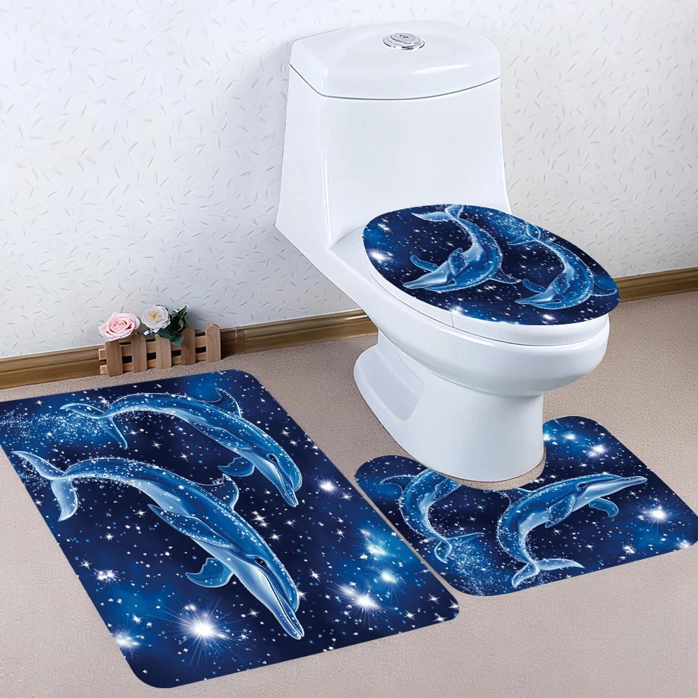 Dolphin Bathroom Four-piece Set - Avant-garde Waterproof Shower Curtain, creating a complete bathroom suite