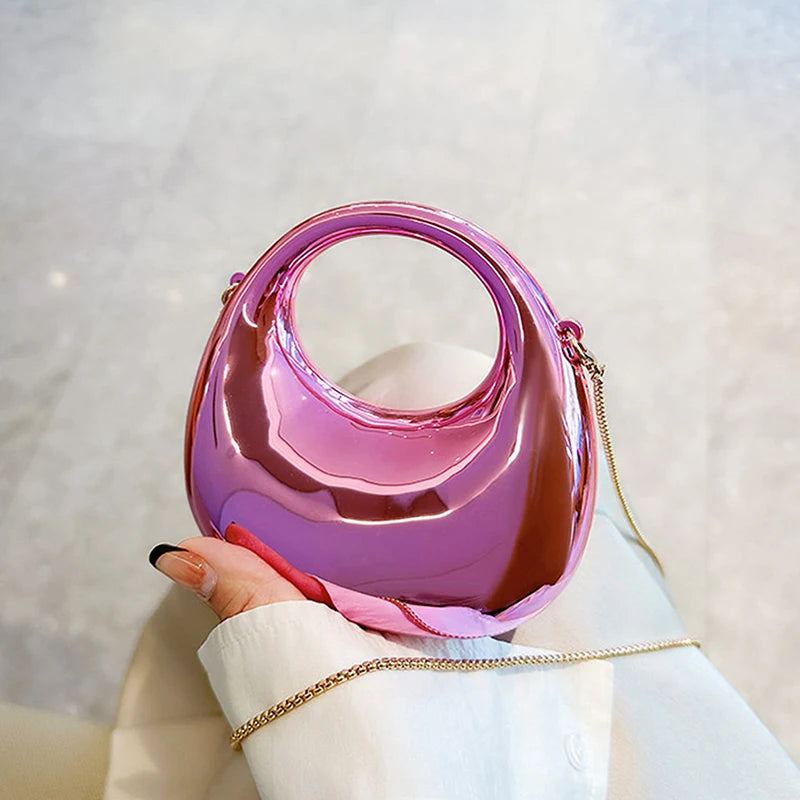 Z. Women's Chain Crossbody Bag Small Purse Acrylic Metallic Luster Half Moon Party Banquet Women's Bag Luxury Handbag