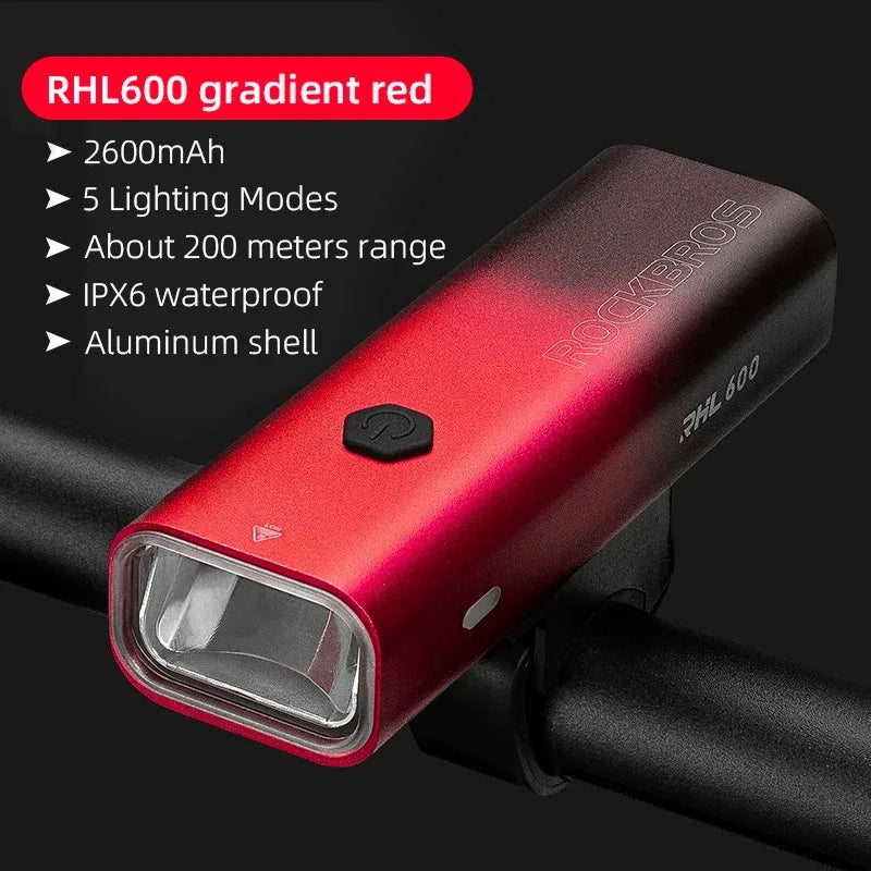 ROCKBROS Bike Light Rainproof Type-C Charging LED 2000mAh MTB Front Lamp Headlight Aluminum Ultralight Flashlight Bicycle Light