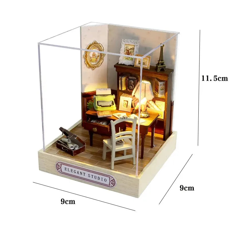 3D Puzzles Wooden Coffee Shop Mini Dollhouse Kit DIY Handmade Assembly Building Dollhouses Toys For Kids Birthday Gifts