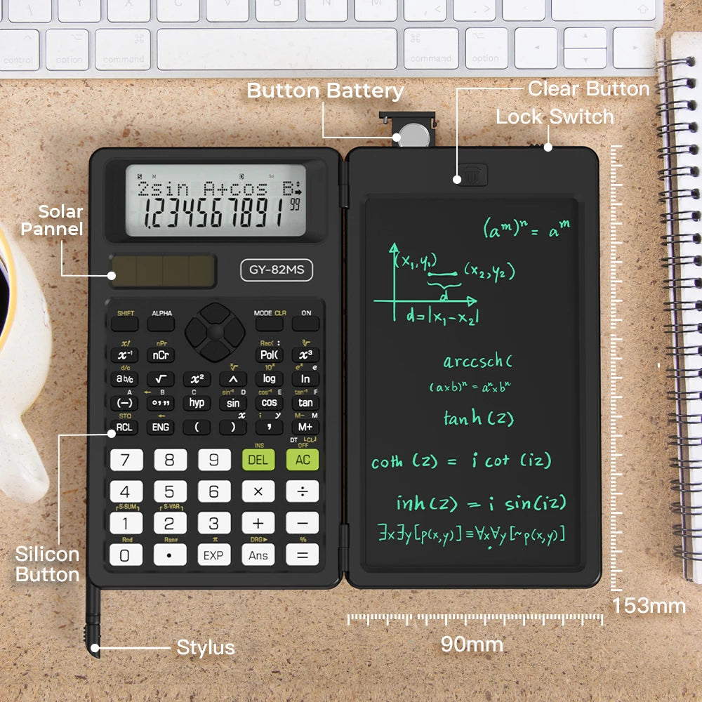 2-In-1 Foldable Scientific Calculator & 6 inch Writing Tablet 82MS 240 Function LCD Display For College Office Student Teacher