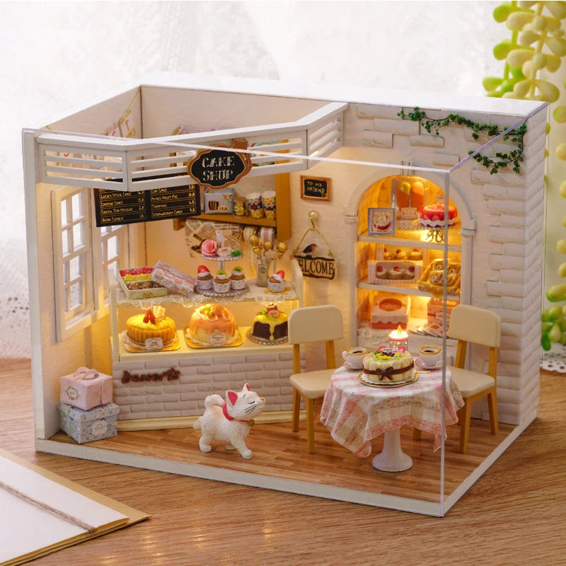 Wooden Mini Doll House Assembled Model Building Small House Kit 3D Puzzle Toys Bedroom Decoration With Furniture Gifts Dollhouse