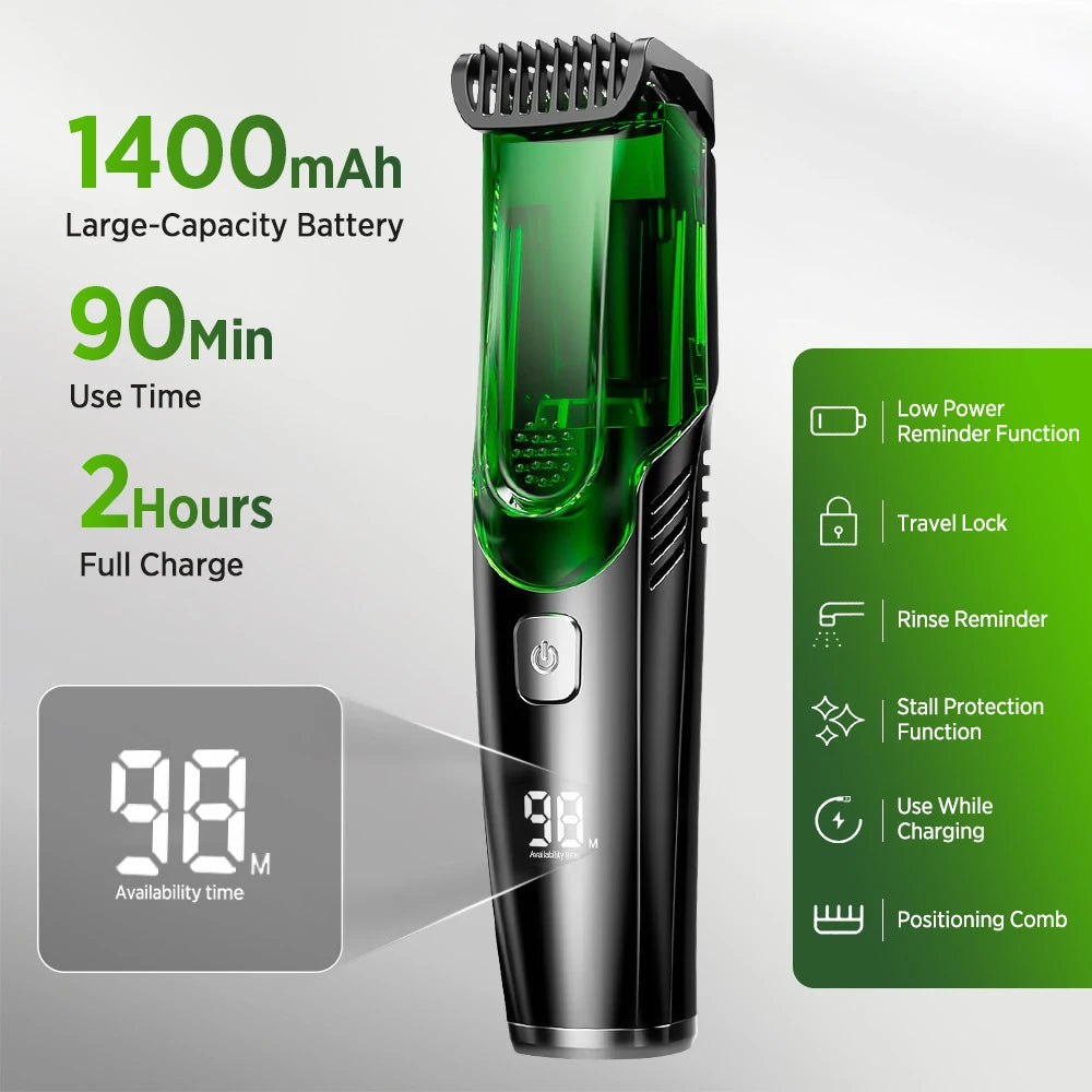 Cordless Men Beard Trimmer Rechargeable Electric Shaver with 20 Trim Built-in Vacuum Clipper for Mustache Sideburns Grooming Kit