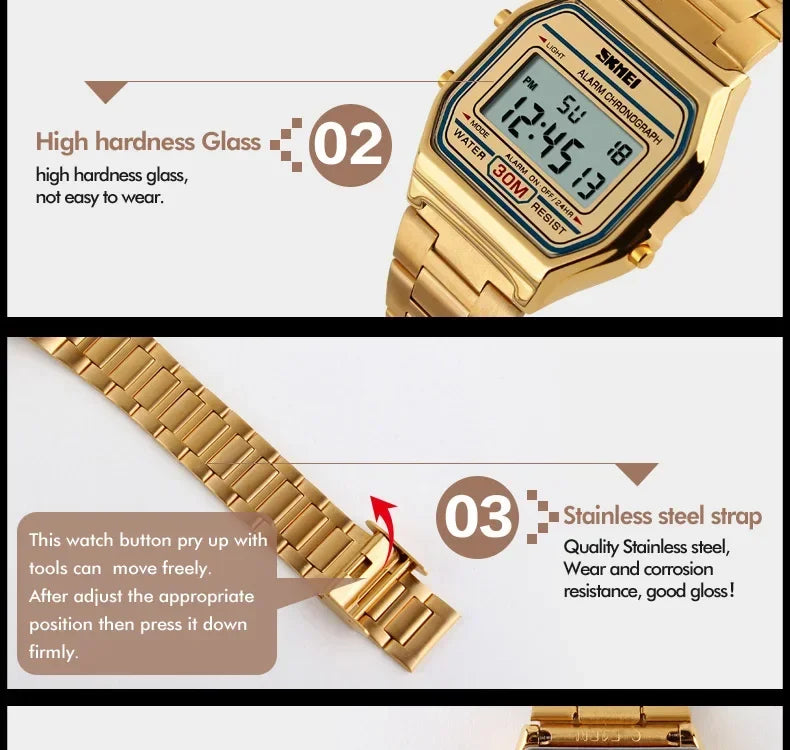 Skmei Fashion Men Stainless Steel Strap LED Display 3Bar Waterproof Digital Watch Reloj Hombre For Casual 1123 Sport Watches