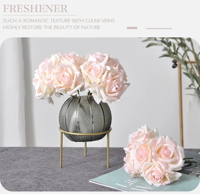 5 Head Curled Rose Bouquet with Artificial Moisture Sensation High-end Silk Flower Home Decoration Wedding Decoration