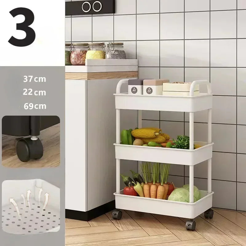 Household Multi-layer Small CartStorage Rack with Wheels To Floor Kitchen Bedroom Bathroom