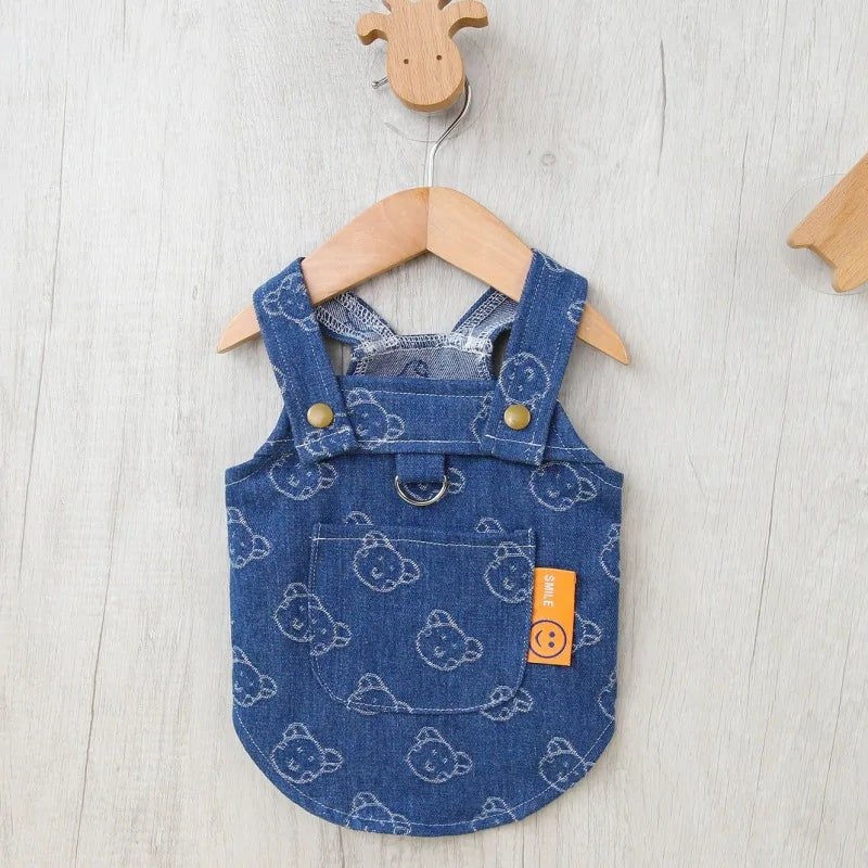 Denim Dog Dress Harness Puppy Summer Clothes for Small Medium Dogs Chihuahua French Bulldog Walking Chest Strap Vest With D-Ring