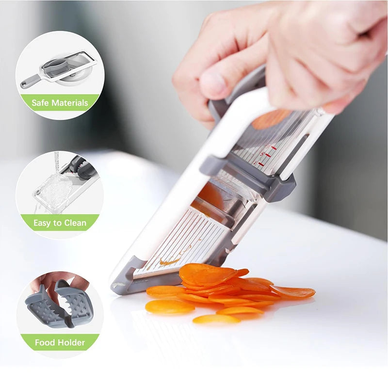 LMETJMA Multi Handheld Mandoline Slicer with Adjustable Stainless Steel Blade Kitchen Veggie Chopper Cheese Grater JT237
