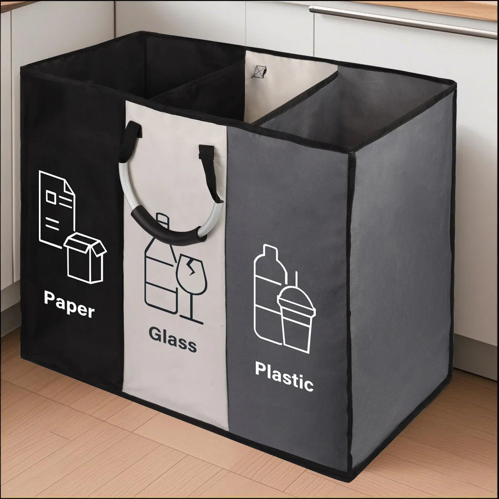 Deposit Bottle Collector Bins with 3 Compartments Recycling Bins Odor-Resistant Recycle Bin Indoor Bottle Hamper for Hom