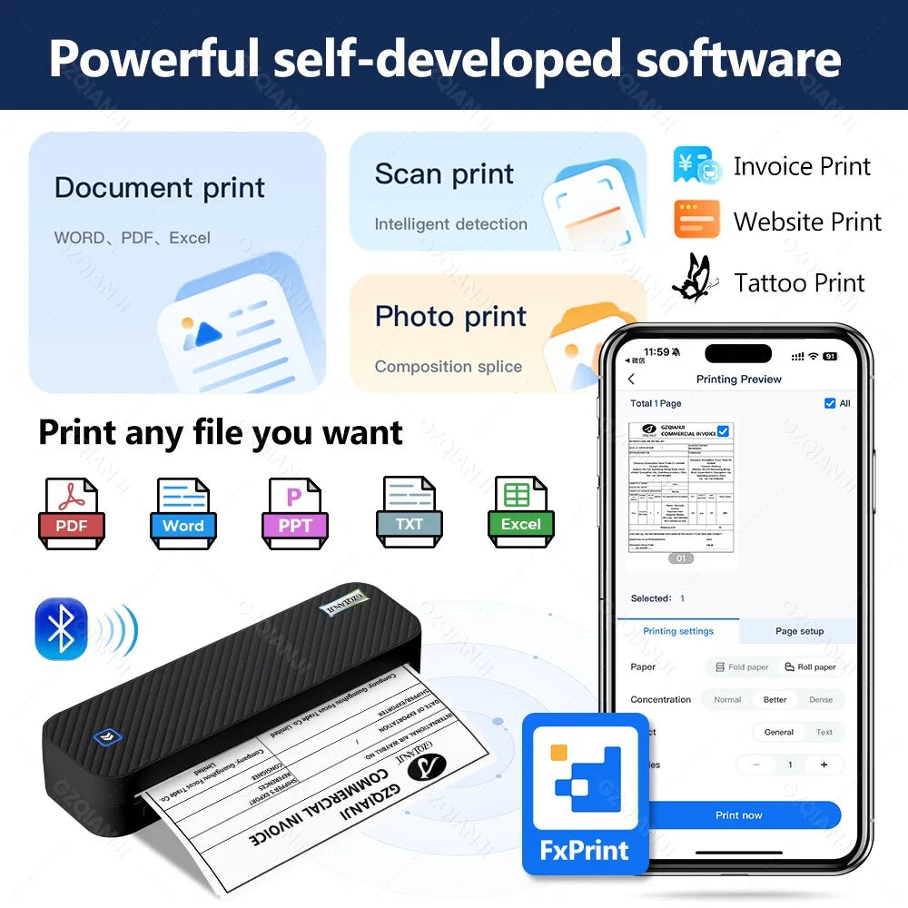 A4 Printer Portable USB Bluetooth Wireless Thermal Tattoo Transfer Maker with Paper Case Support Mobile Smartphone Android Print