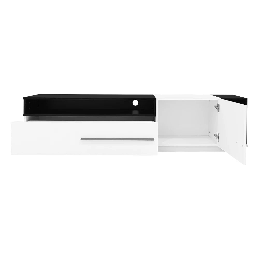 PINGGO 70 Inch High Gloss TV Stand, Entertainment Center for 60 to 70 Inch TVs with 2 Closed Storage Spaces,Living Room TV Stand
