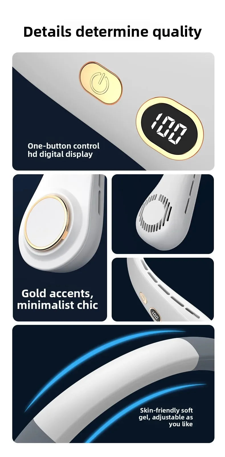 USB Hanging Neck Fan Portable Bladeless Mini Rechargeable Mute LED Digital Display Electric Air Cooler Handheld