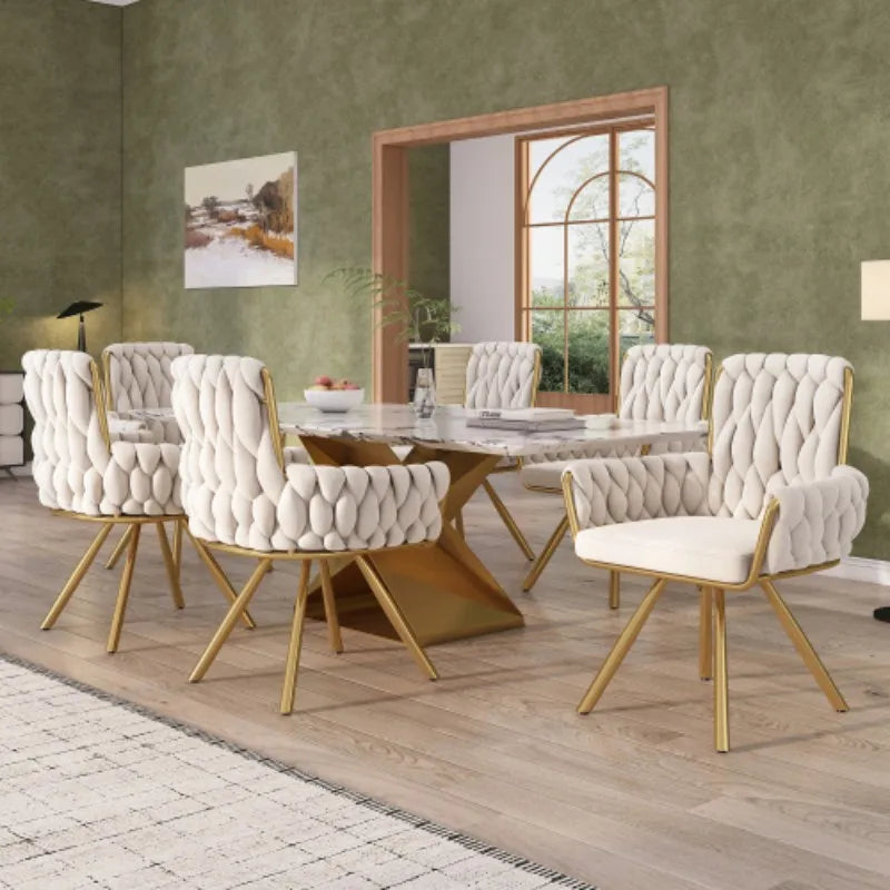 Set of 2/4/6,velvet dining chair,Armchair,single luxurious Leisure swivel chair with four metal support legs,beige