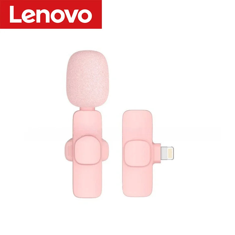 Lenovo Pink Wireless Lavalier Microphone for iPhone Android PC Live Gaming Phone Portable Audio Video Recording Vlog Microphone