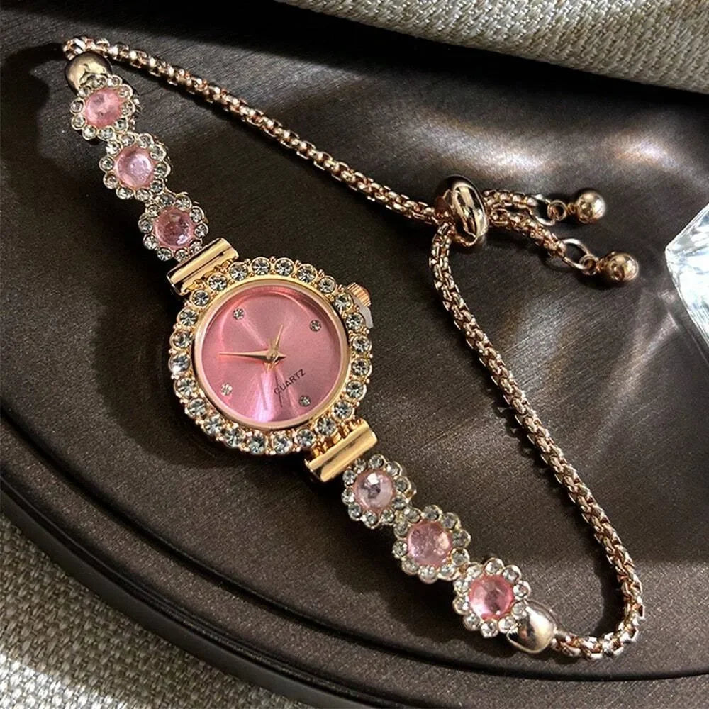 Fashion Rhinestone Women Watches Diamond Flowers Bracelet Ladies Quartz Wristwatch