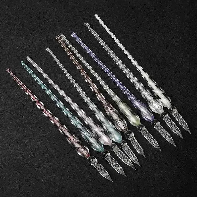 Colored Crystal Glass Dipping Pen Gift Box Gold Powder Colored Ink Signature Pen Friends Classmates Creative StationeryPens Gift