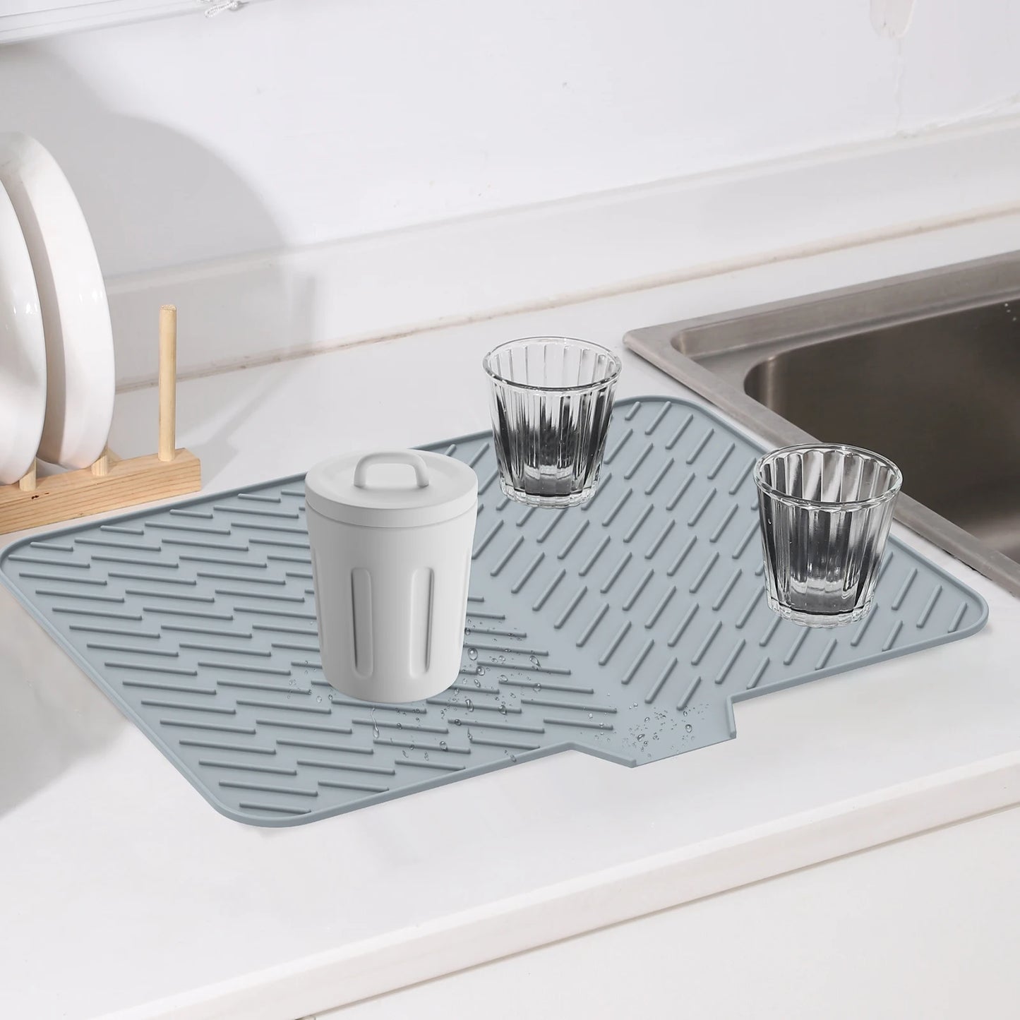 Dish Drying Mat-Silicone Drying Pad Kitchen Counter Dining-table Non-Slip Drain Pad Anti-scald Pot Cup Pad Kitchen Counter Tools