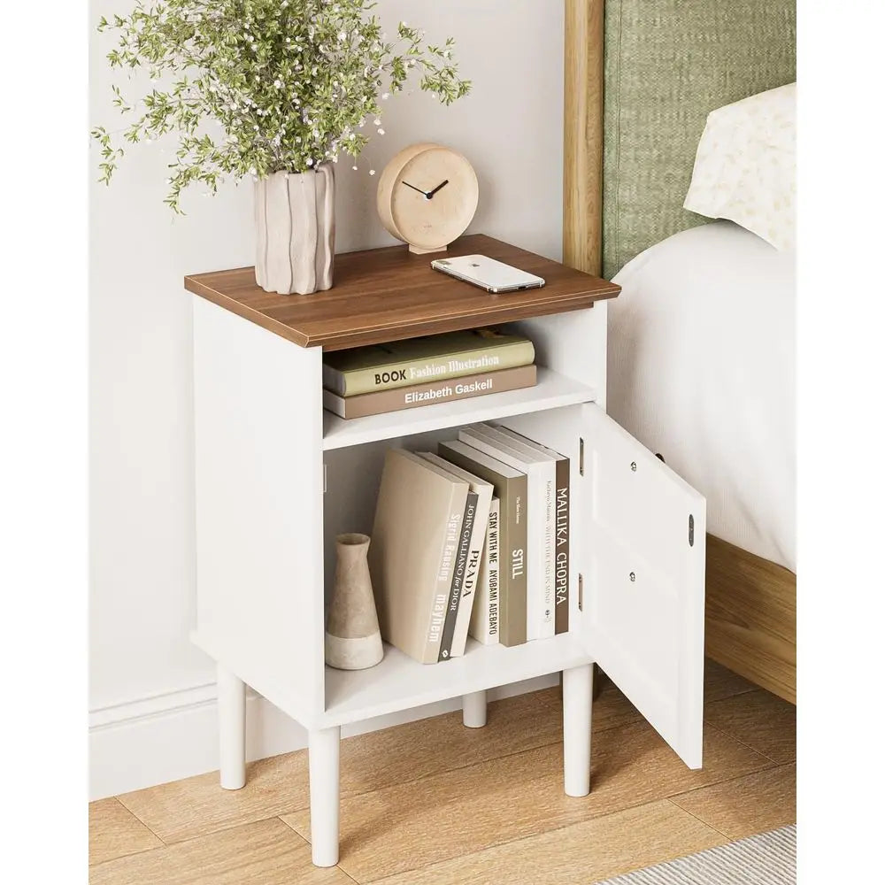 Bedside Cabinet with Door amp Open Top Shelf Side Table for Bedroom amp Living Room,Fits Small Space White 15.35x 11.42x23.5