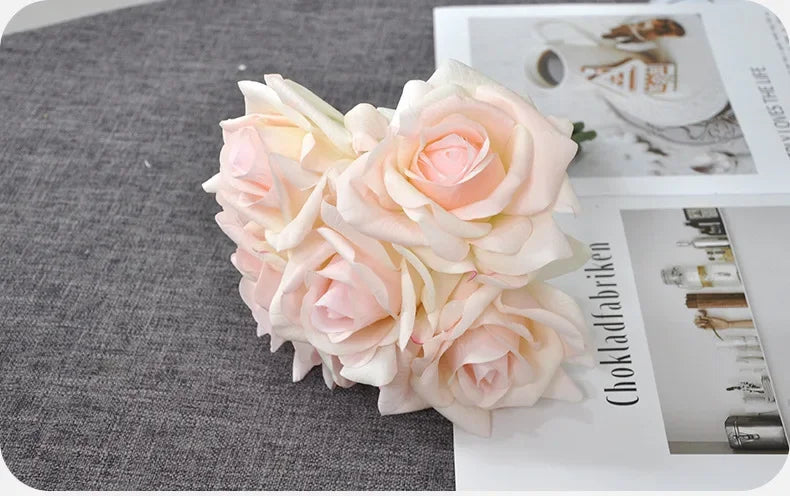 5 Head Curled Rose Bouquet with Artificial Moisture Sensation High-end Silk Flower Home Decoration Wedding Decoration