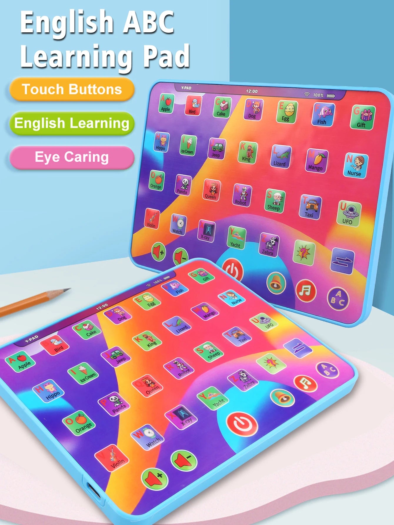 Alphabet Tablet to Learn Letters, Abc, Numbers, Colors, Music & Words, Interactive Toddler Learning & Education Toys for Kids