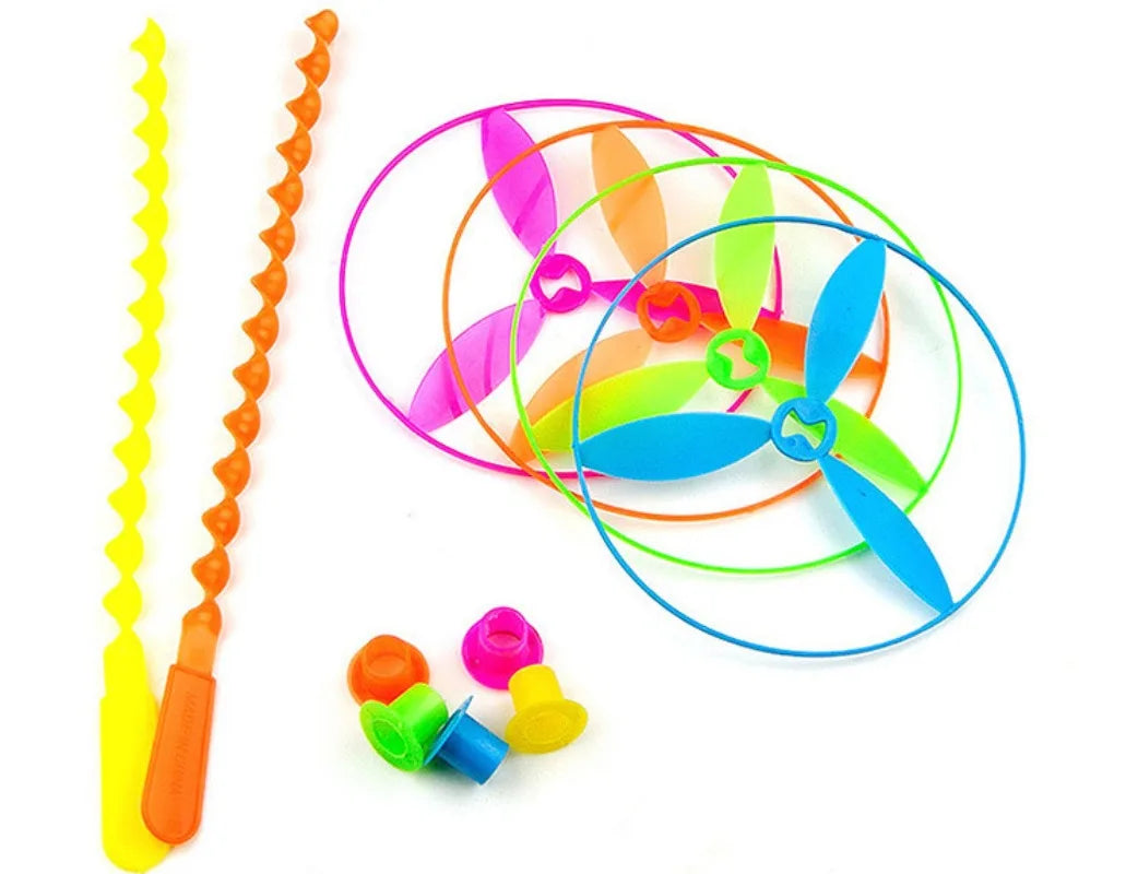 20set/bag Colorful Bamboo Dragonfly Plastic Hand Push Flying Toys Kids Birthday Party Favors Guests Treat School Goodie Filler