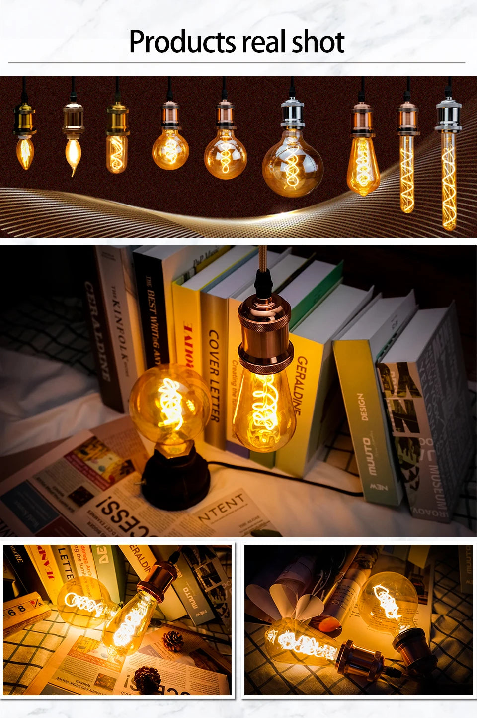1-10pcs E27 E14 Retro Edison LED Filament Bulb AC 220V Spiral Light C35 G45 A60 ST64 G80 G95 G125 Glass Bulb Retro Candle Lamp