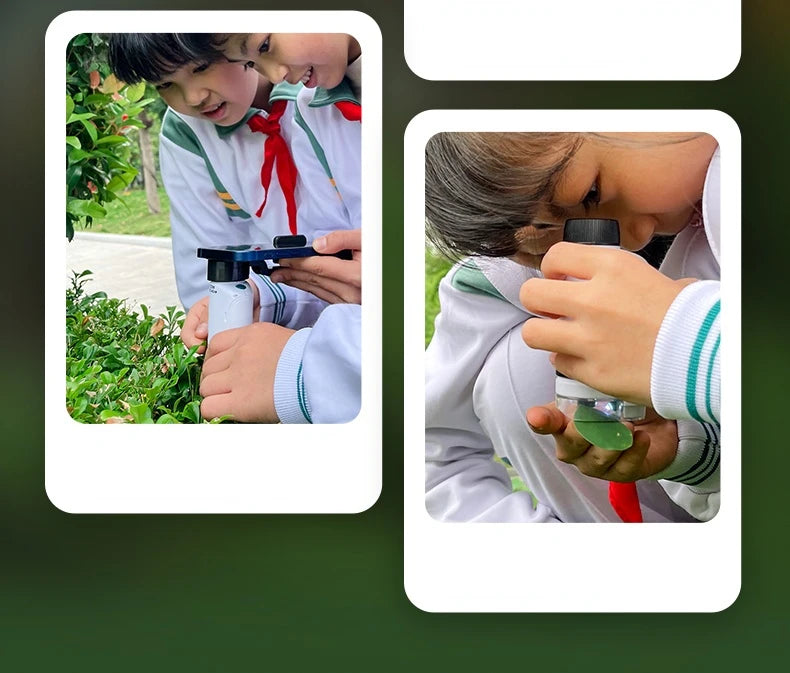 Pocket Microscope Kids Science Toy Kit 60-120x Educational Mini Handheld Microscope with LED Light Outdoor Children Stem Toy