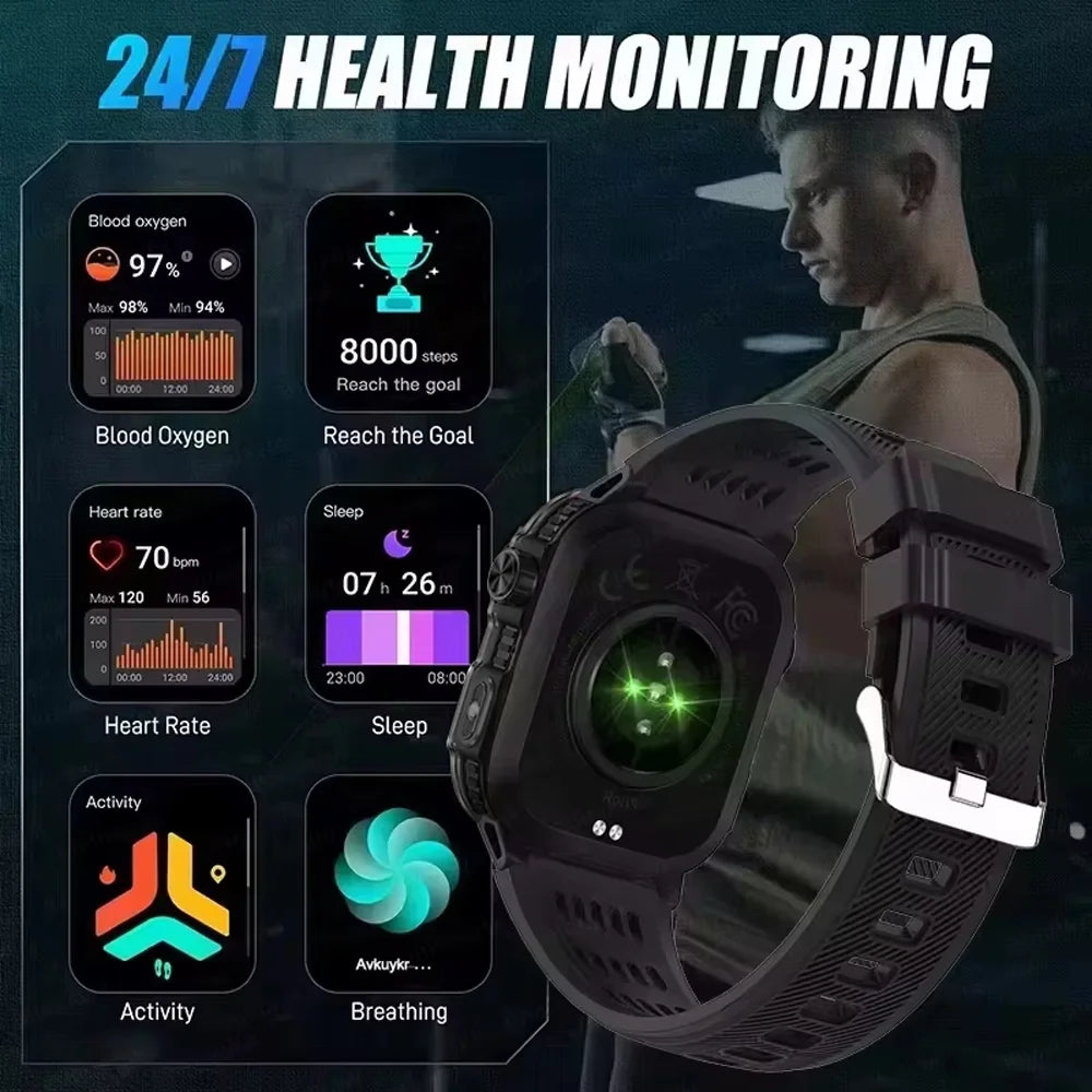 2026 New Smart Watch Men Bluetooth Calling Fitness Tracker LED Flashlight Sleep Monitor Sports Smartwatch For Android iOS