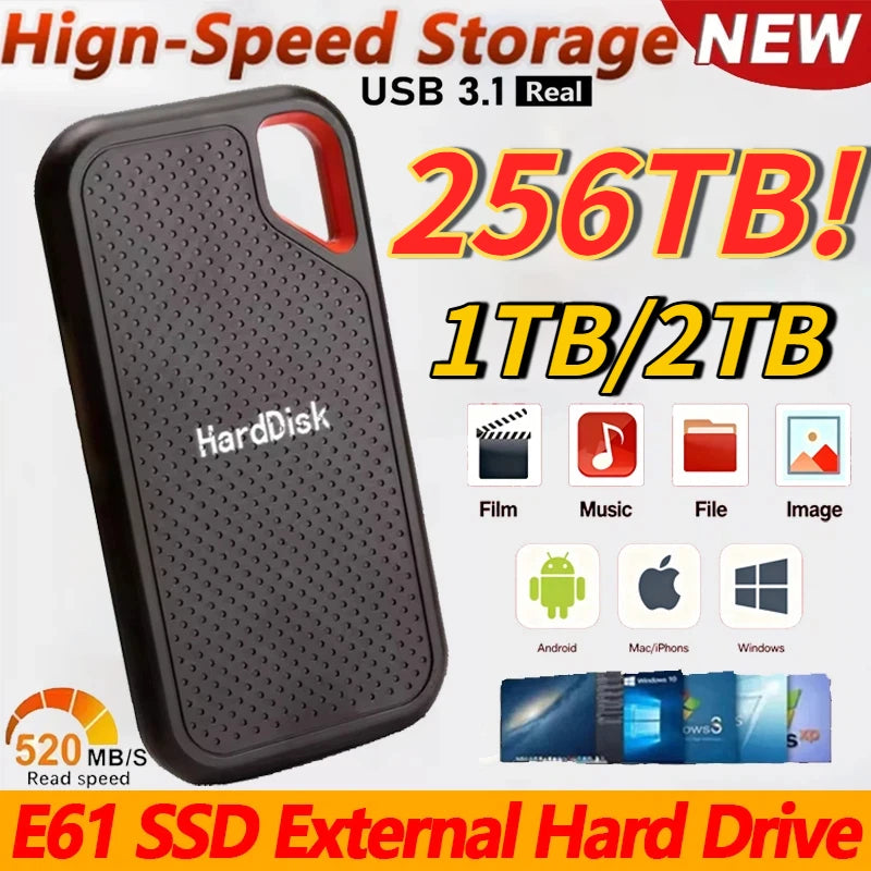 Slim Portable External SSD 128TB Hard Disk High Speed 4TB for Notebook Computer Reliable Storage Devices in 1TB and 16TB Sizes