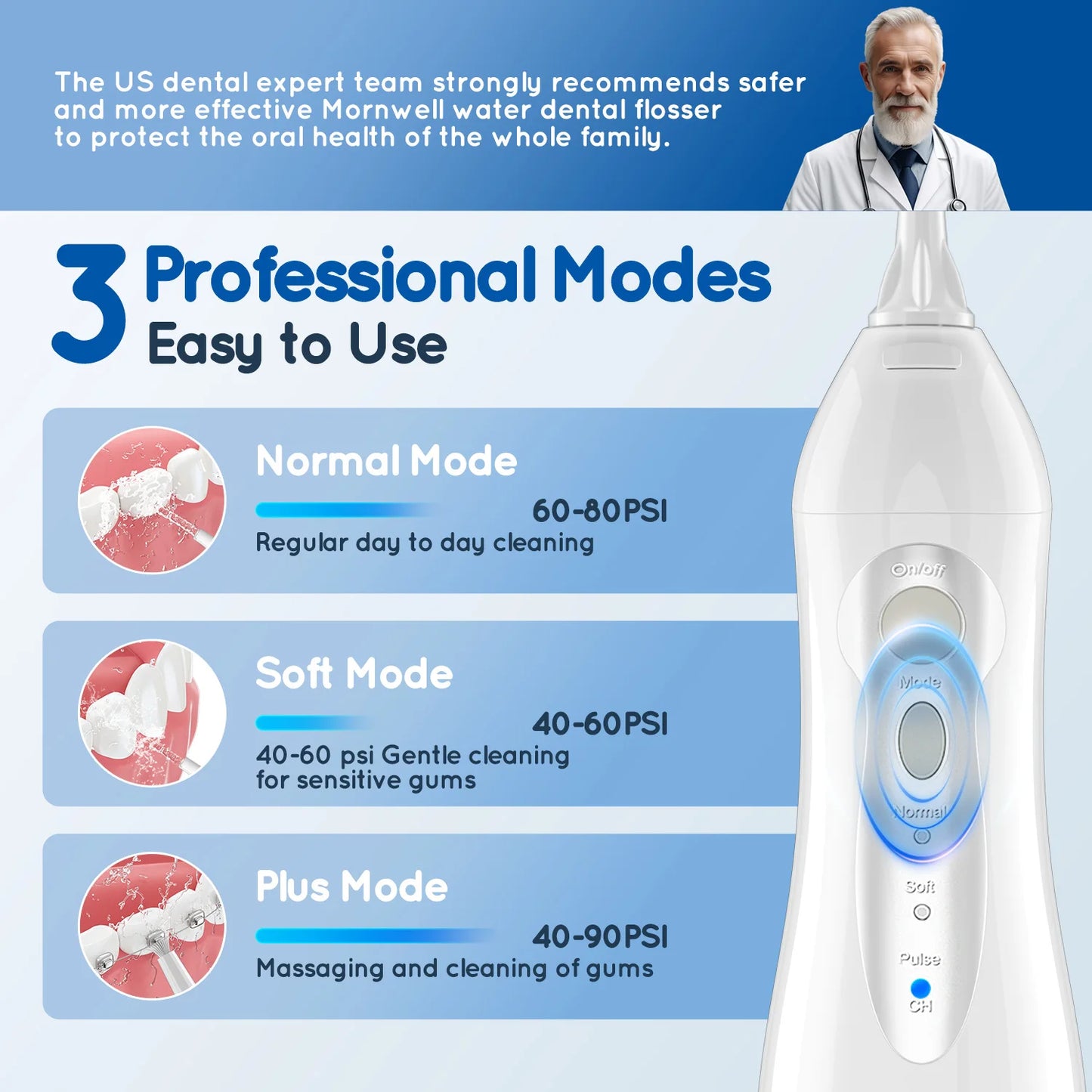 Mornwell Water Flosser Teeth Picks 6 Jets 3 Modes Portable Cordless D52 Water Floss For Teeth Cleaner IPX7 Waterproof Oral Picks