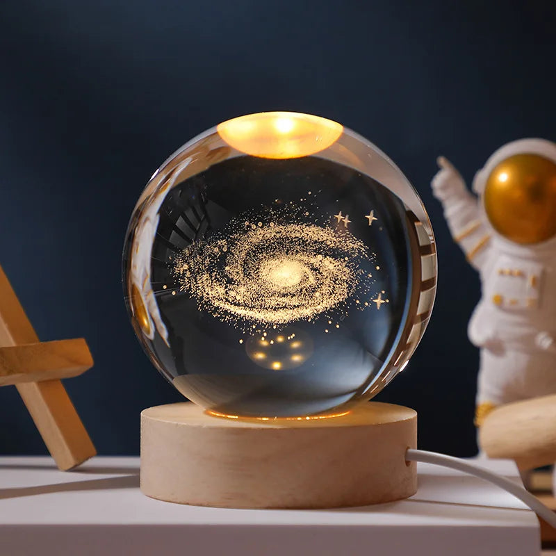 6cm 3D Crystal Ball Crystal Planet Night Light Laser Engraved Solar System Globe Astronomy Birthday Gift Home Desktop Decoration
