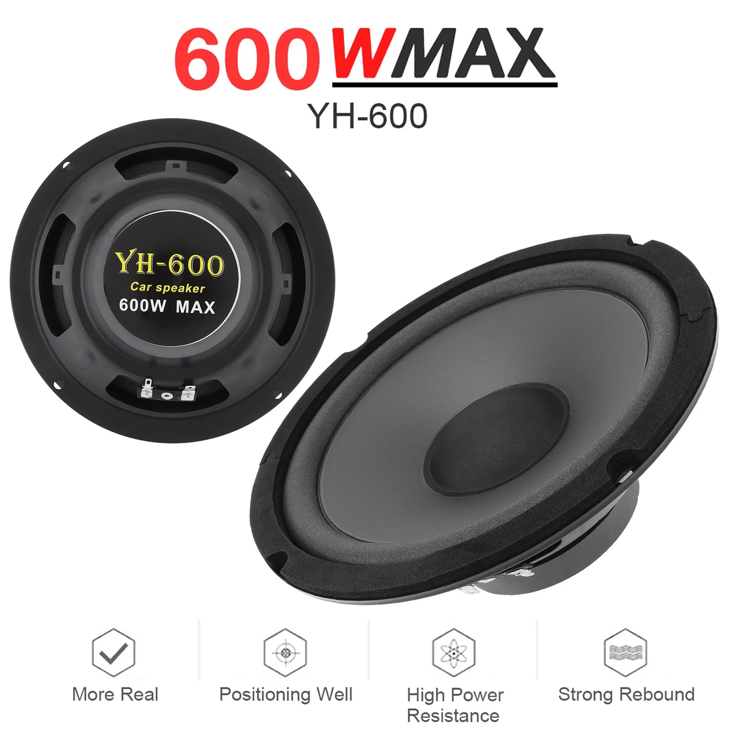 1 Piece 6.5 Inch Car Speakers 600W 2-Way Vehicle Door Subwoofer Audio Stereo Full Range Frequency Automotive Speakers for Car