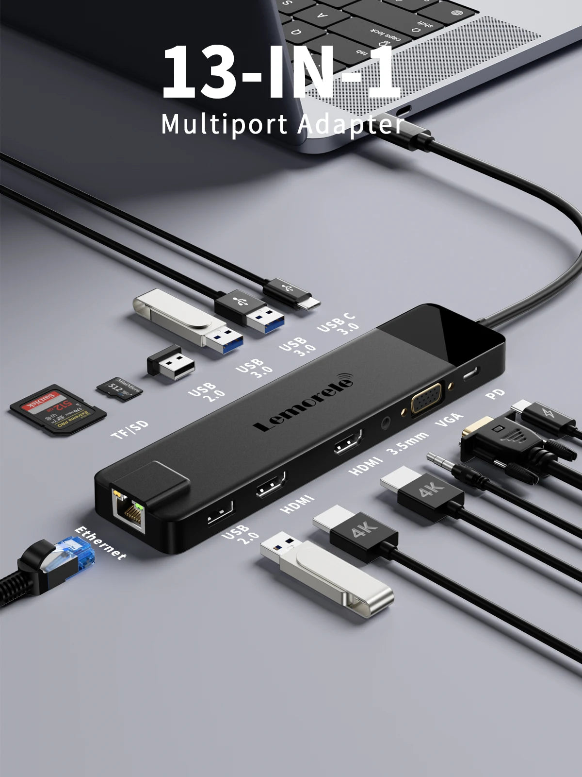 4K USB Hub USB C to Dual HDMI VGA Gigabit Docking Station USB 3.0 VGA Adapter SD Card Readers for Windows Laptop