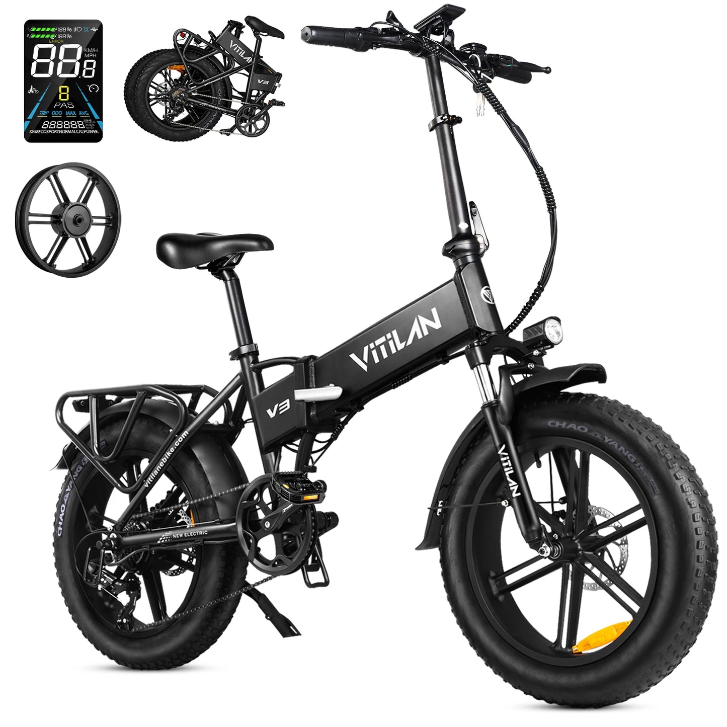 VITILAN V3 2.0 Electric-bicycle For Adults 750W Folding E-Mountain bike 48V13AH 20 inch Fat Tire Off Road Electric Bike