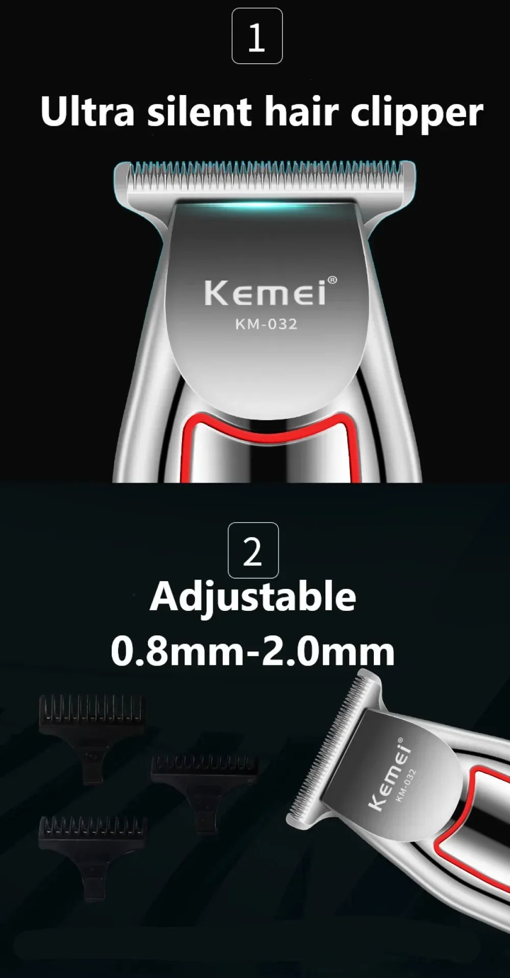 Kemei Hair Clipper Kit Men's Electric Shaver Hair Trimmer Machine Professional Hair Cutting Machine Km-2299 Km-032 Km-2024