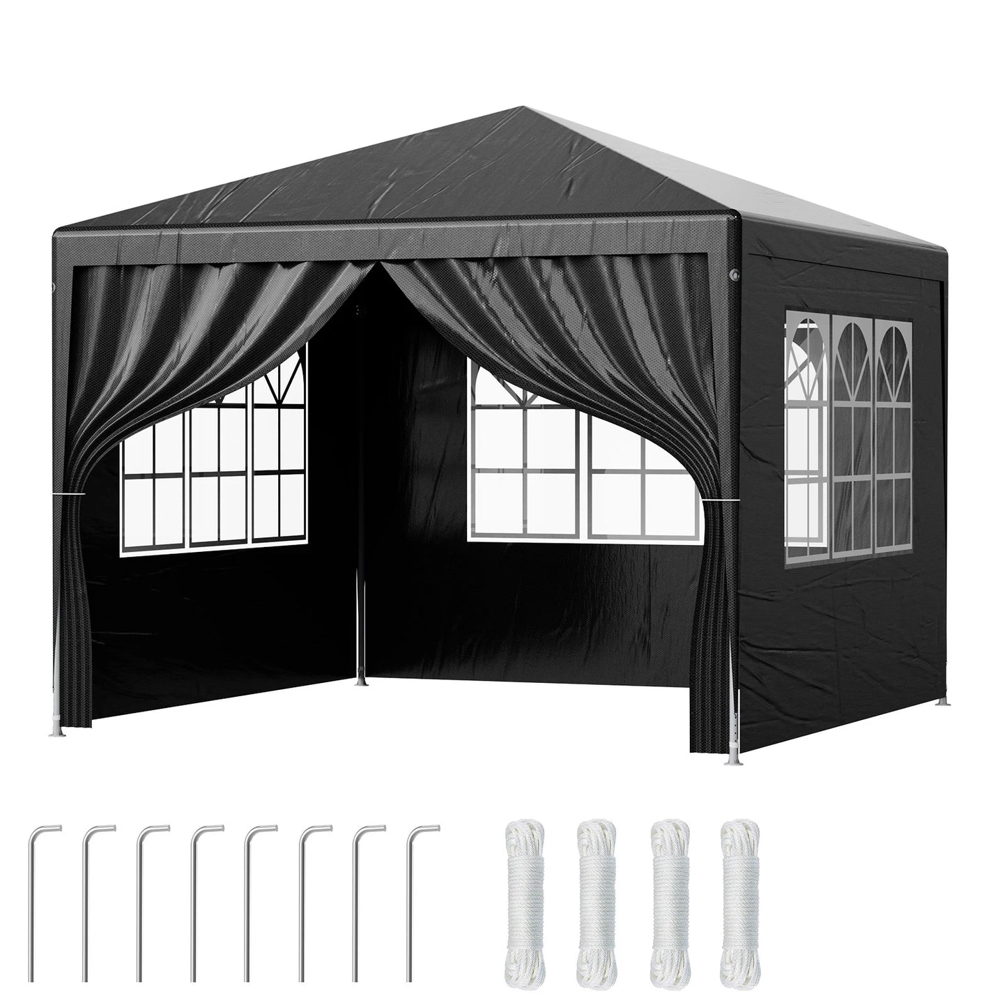 LOEFME 3x4M/3x3M Outdoor Gazebo Tent Outdoor Garden Camping Awning Waterproof Windproof UV Sun Shelter W/ Removable 4 Side Walls