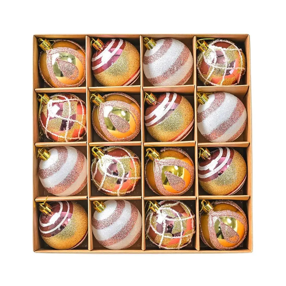 16PCs/Box 6cm Shiny Glitter Christmas Ball Ornaments Shatterproof Christmas Tree Hanging Ornaments Pendants Party Decorations