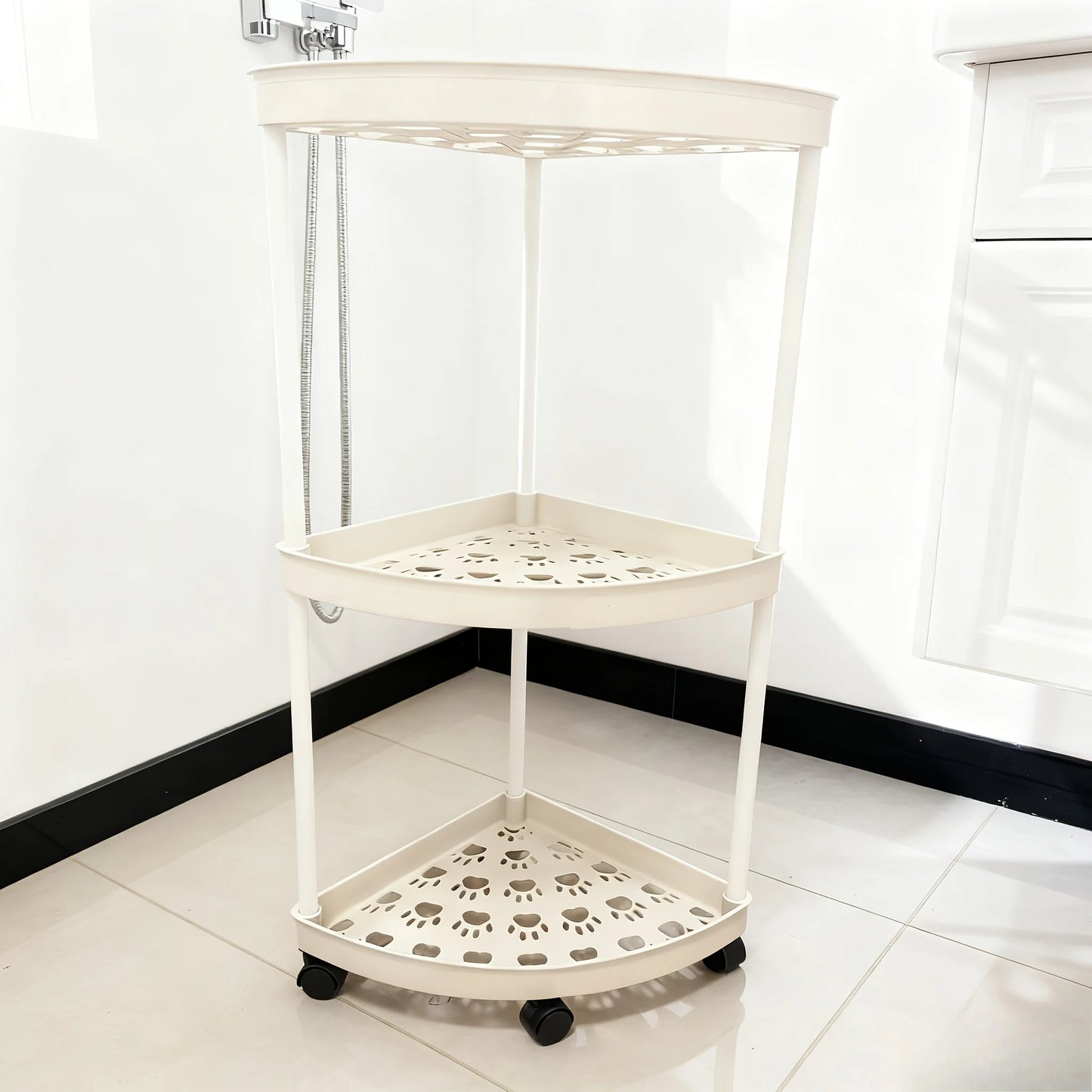 Modern 4 Tier Folding Corner Shelf Assembly Required Multifunction Storage Rack for Bathroom Kitchen Cosmetic Bath Product