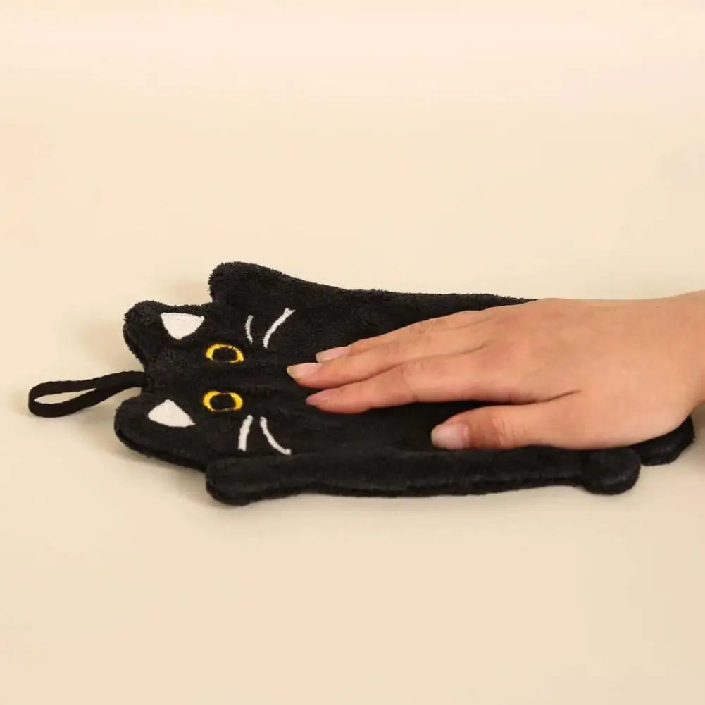 Cartoon Cat Hand Towel Thickened Absorbent Kitchen Heat Resistant Pad Hanging Cleaning Cloth Towels
