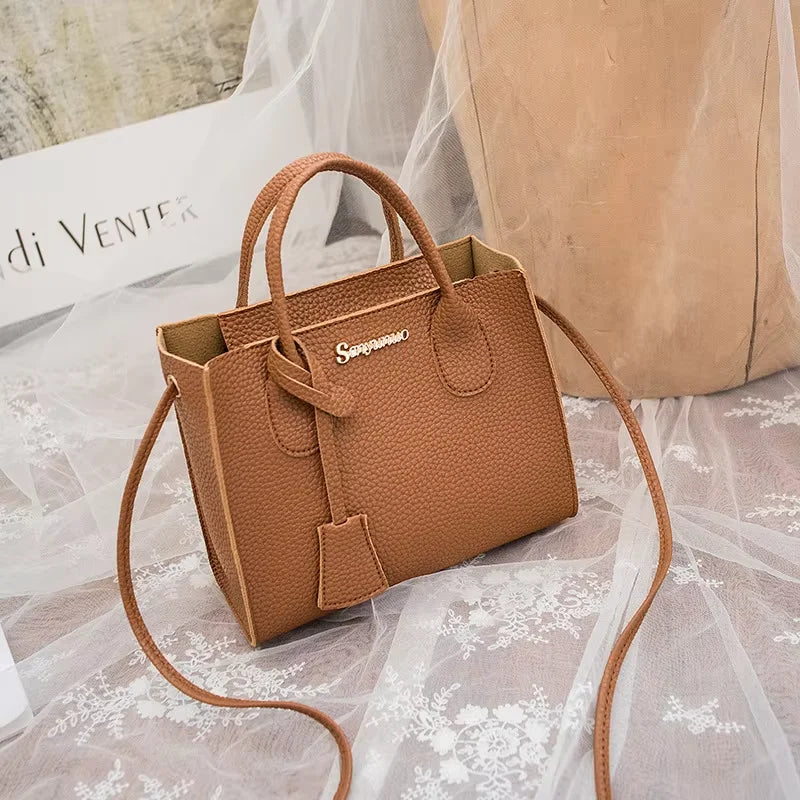 Single-shoulder Crossbody Handheld Triple-use Satchel Portable Leisure Bag Solid Color Lychee Grain Ladies Handbags ﻿