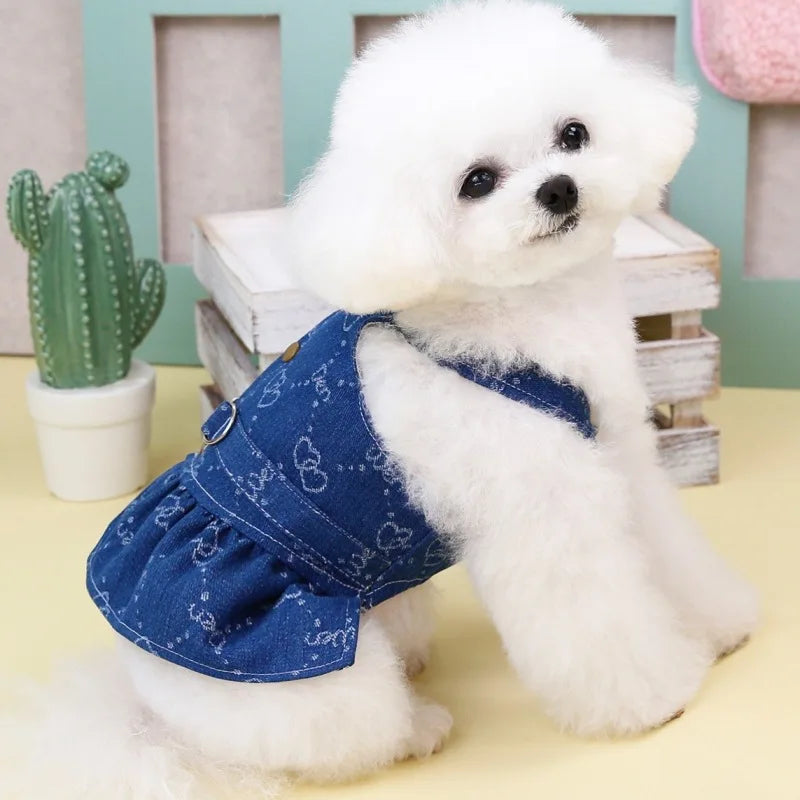 Denim Dog Dress Harness Puppy Summer Clothes for Small Medium Dogs Chihuahua French Bulldog Walking Chest Strap Vest With D-Ring