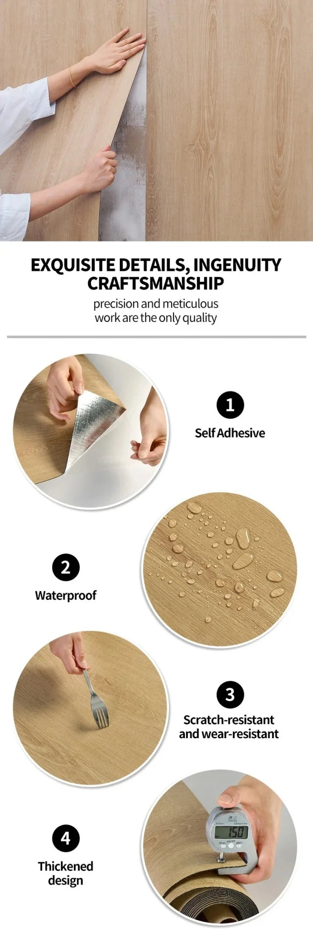 Vinyl Flooring Roll 15.7"W X 118"L/ 12.9 Sq.Ft, Peel and Stick Wall Tiles Vinyl Plank Flooring for Any Room, Easy DIY