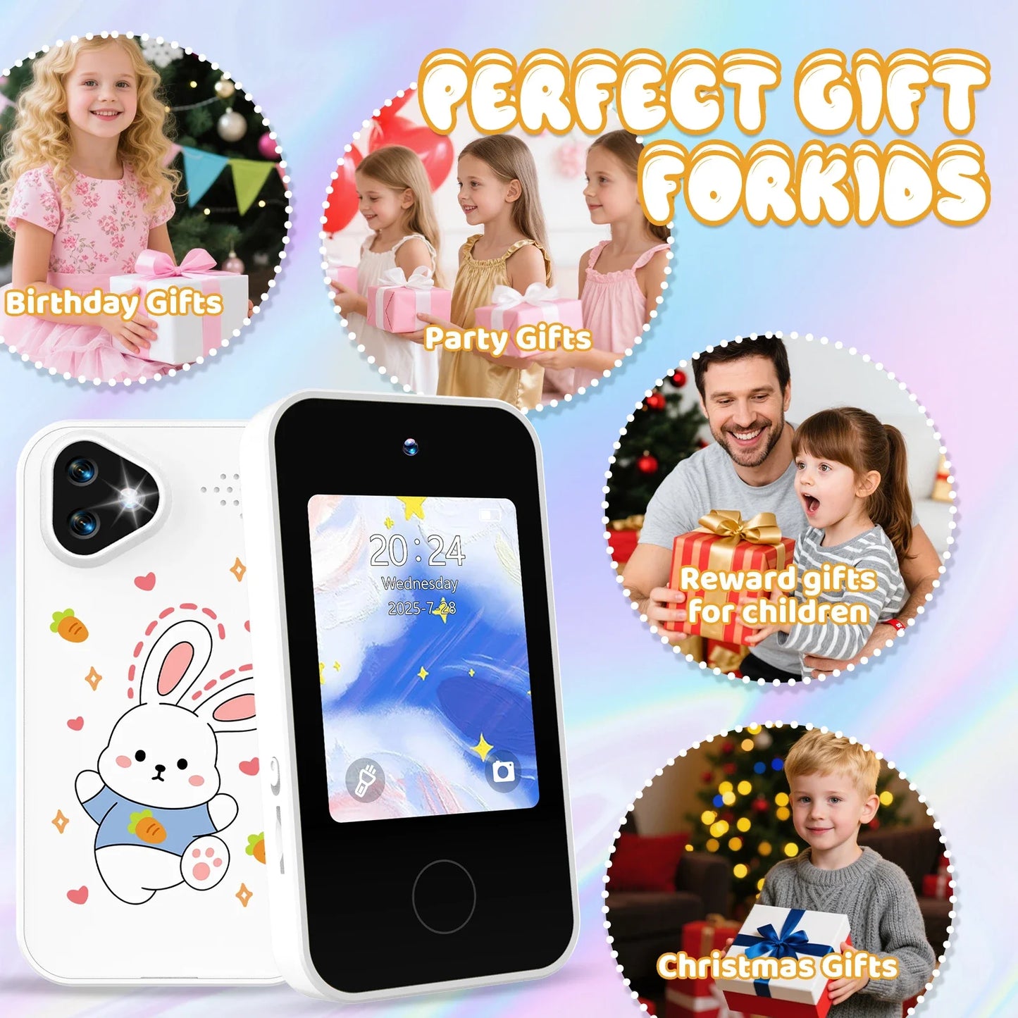 Kids Smart Phone Toy with Dual Camera Educational Games Music Player Safe Mode Best Birthday Gift HD 1080P Kids Camera Toys