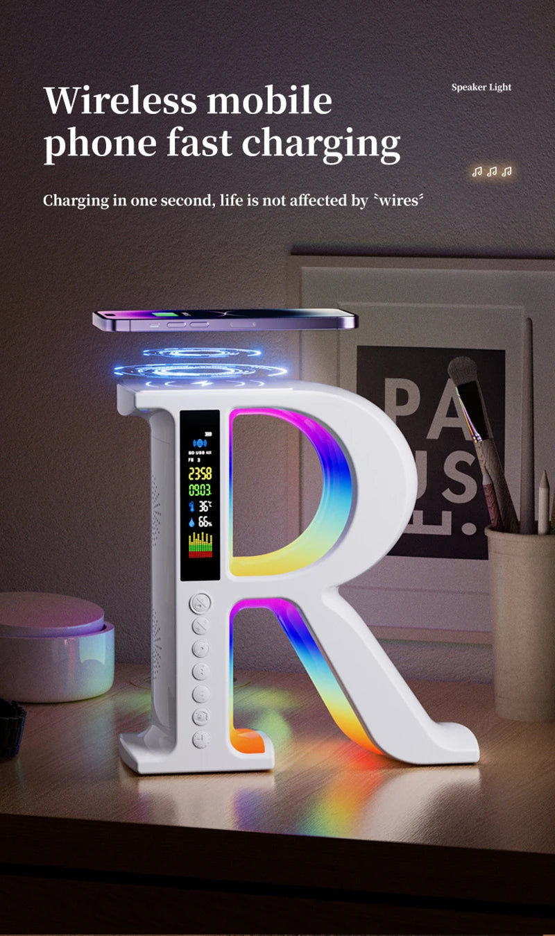 Lenovo Bluetooth Speaker Wireless Charger Multifunctional Color Atmosphere RGB Desk Clock Nightlight LED Digital Clock Plug Card