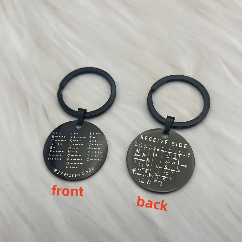 Morse Code Keychain, Double-Sided Alphanumeric Educational Tool, Stainless Steel Car Accessory, Unisex Gift for Radio Amateurs