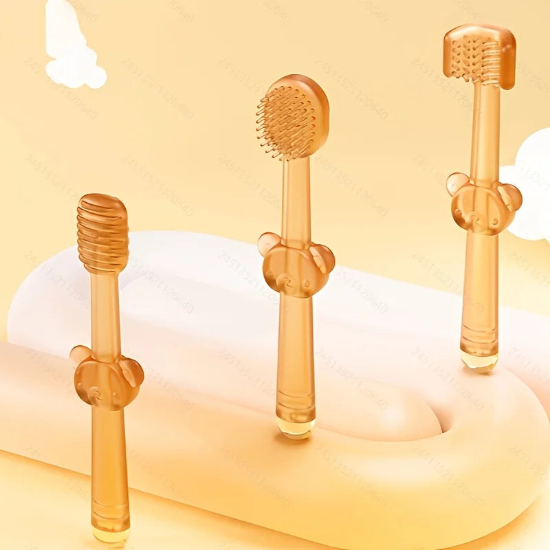 2PCS/1PC Baby and Toddler Toothbrush Set, 3 Silicone Tongue Cleaners, 360 ° Toothbrush, Baby Soft Toothbrush with Bracket, Baby