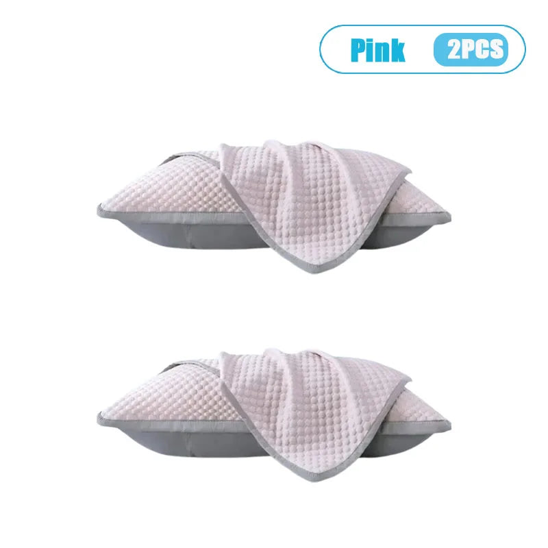 Summer Cooling Ice Silk Pillowcase with Cool Beads Solid Color Washable Breathable Pillow Cover for Home Bedroom