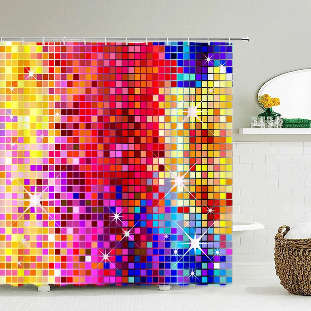 Colorful Stripes Shower Curtain Waterproof Polyester Fabric Geometry Bathroom Curtain 180 x 200cm with Hooks Shower Curtain